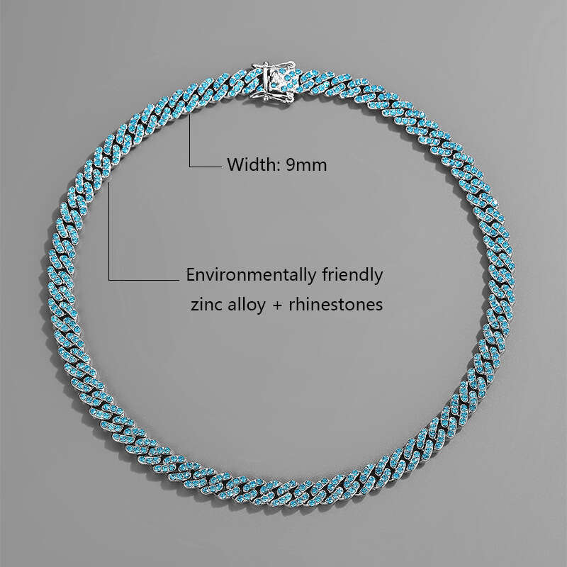 Men's 9mm Sea Blue Cuban Chain Necklace Hiphop Hip Hop Accessories