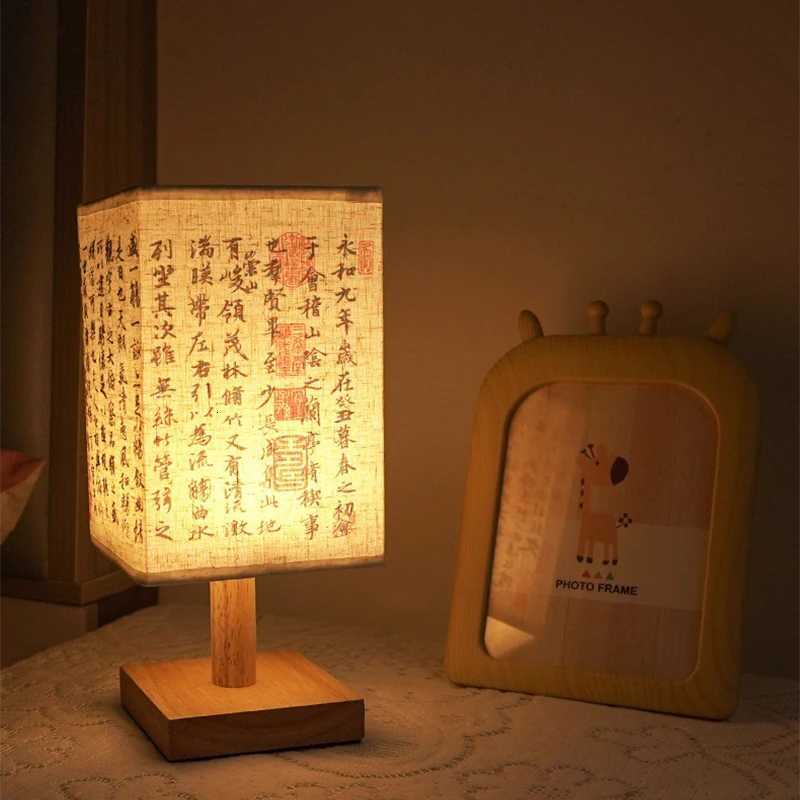 LED Square Decoration Table Lamps Simple Chinese Style Dimmable USB Plug Night Light with Fabric Lampshade Bedroom Bedside Lights XJ250725