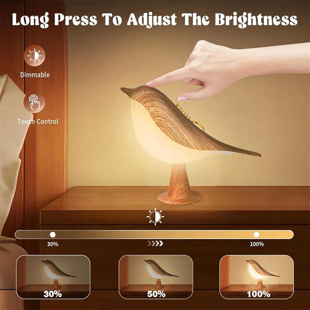 1p LED Touch-Control Bird Lamp - Art Deco 3-Level Dimmable USB-Cordless with Rechargeable Battery Versatile for All Rooms XJ250725
