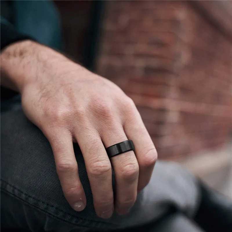 TIGRADE 6mm 8mm Titanium Ring Mens Black Matte Wedding Engagement Band Brush Neutral Couple Ring Comfortable Fit W250417