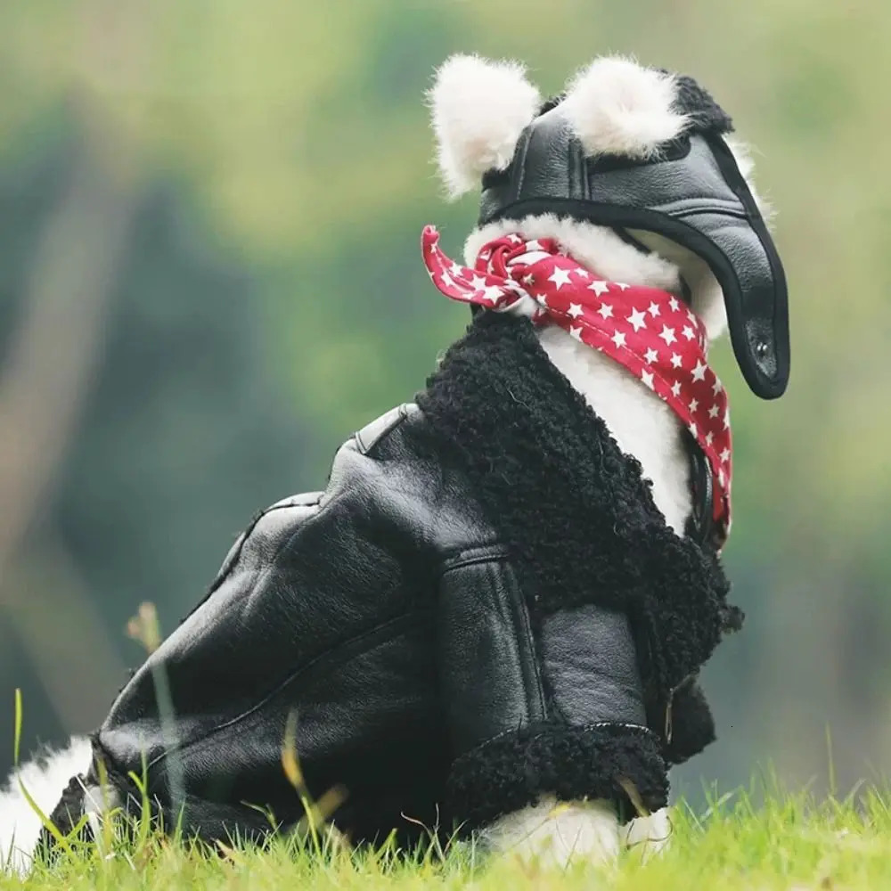 Fashion Thickened Dog Leather Jacket Coat Windproof Velvet Dog Fur Jackets Warm Winter Pet Clothes For Autumn/Winter 250724