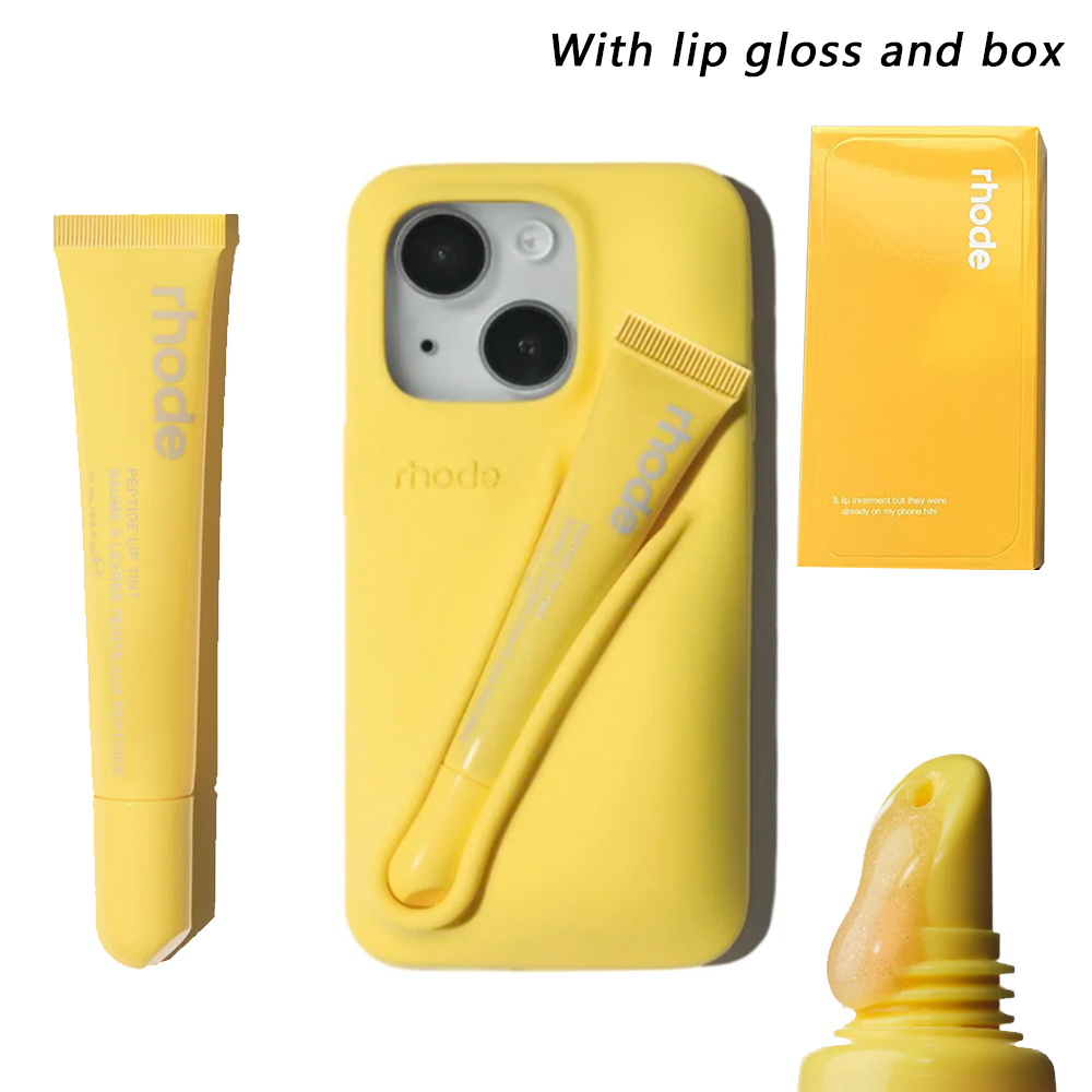 rhode phone case Lip gloss lipstick Minimalist Solid Color Rhode Soft Silicone Case For iPhone 17 16 15 14 PIus 11 13 12 Pro Max Can Be Installed With Lipstick Back Cover