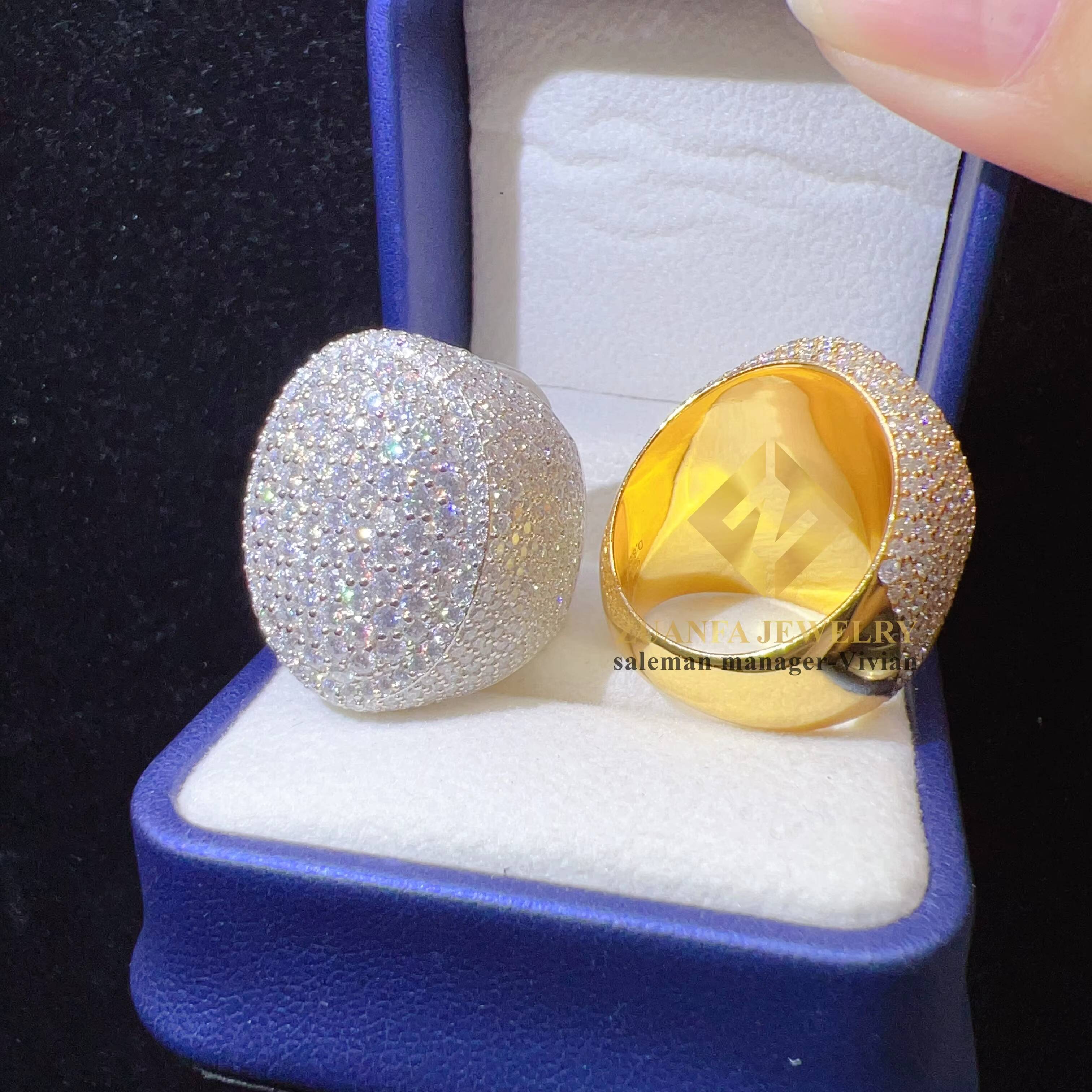 Luxury Hip Hop Men Diamond Vvs Moissanite Rings Sterling Silver 925 Fine Jewelry Iced Out Ring