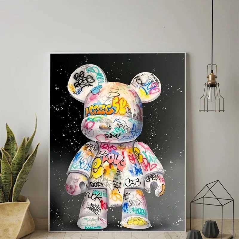 Cartoon Graffiti Bear Canvas Painting Cute Character Pop Art Posters Prints Street Wall Art Picture for Home Kawaii Room Decor XJ250726