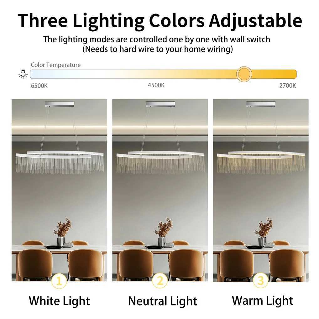 Modern Crystal Chandelier Dining Room Pendant Ceiling Light Fixture Dimmable LED Chandelier Light with Tassel Chain for Home Decoration XJ250725