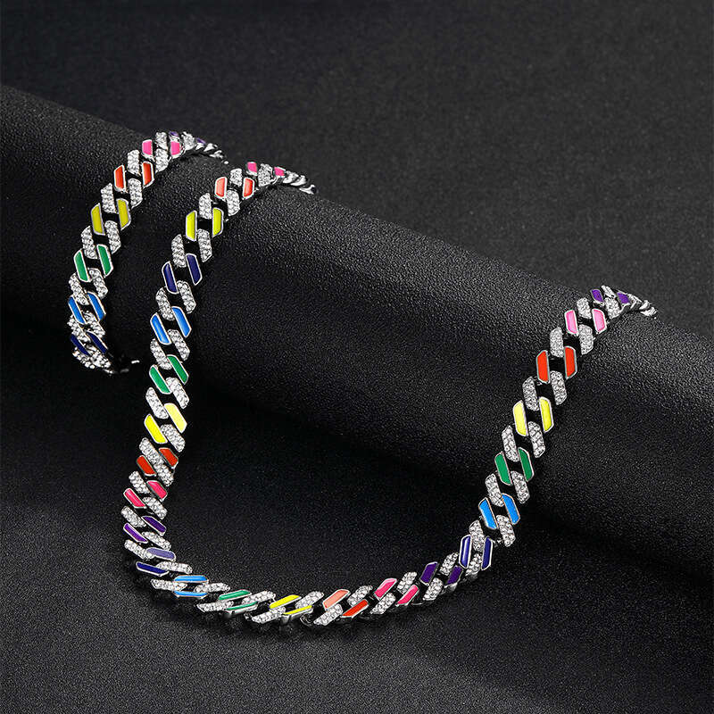 Fashion Trendy Brand Minimalist Hip-Hop Dia Full Oil Drop Cuban Chain Necklace Bracelet Accessories