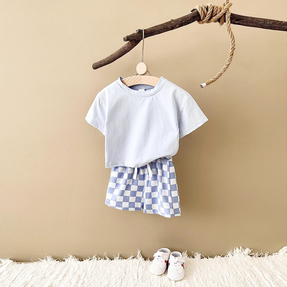 2Pcsset born Baby Infant Clothes Solid Color TshirtCheckerboard Shorts Boys Girls Casual Summer Outfit Set 250725