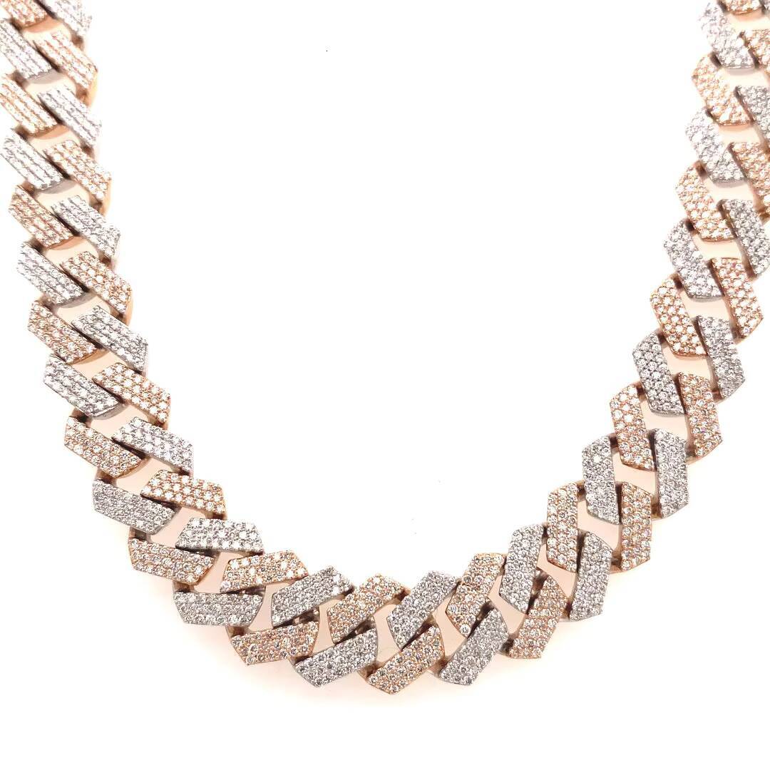 10MM Two Tone Rose and White Moissanite Diamond Cuban Chain Necklace for Luxury Fashion Collections