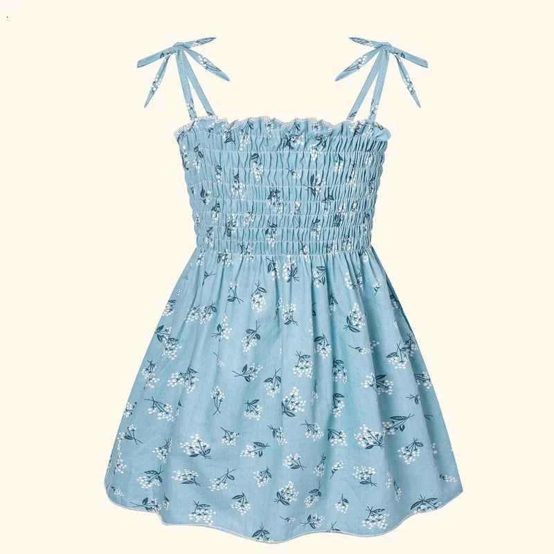 Children Girl Dress Summer Elegant Sling Princess Dresses Flower Print Kids Beach Sundress Casual Cotton Baby Clothing 250725