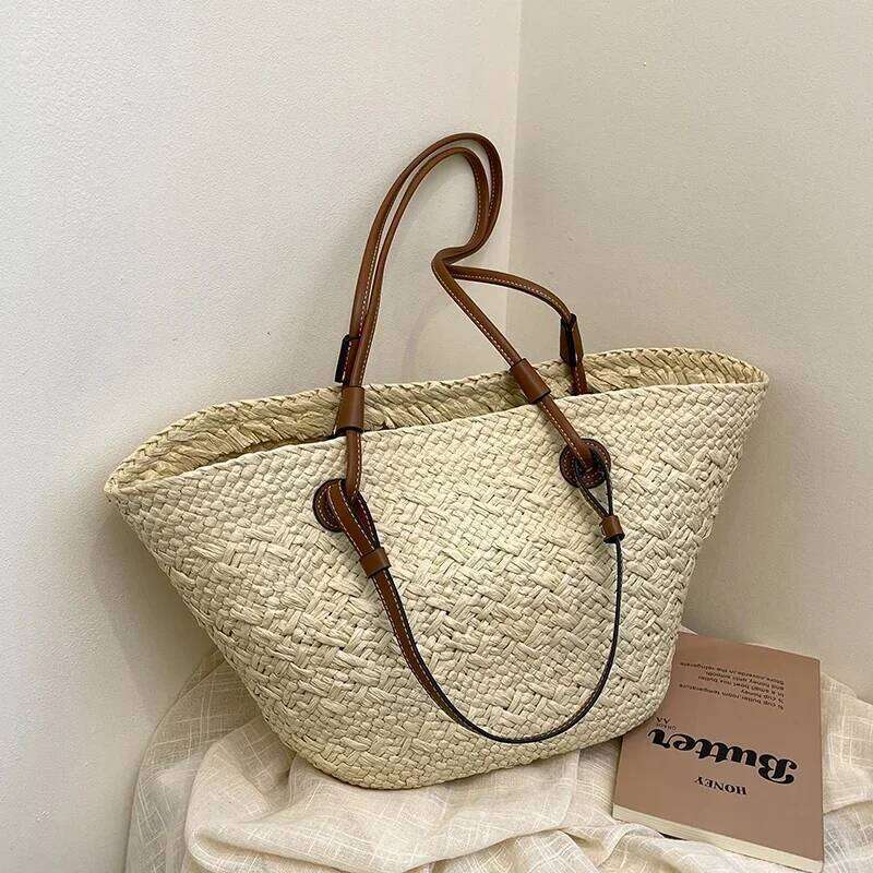 Luxurious designer Wicker Woven Basket Bags Rattan Women Handbags Handmade Summer Beach Straw Tote Designer Shoulder Bag Khaki
