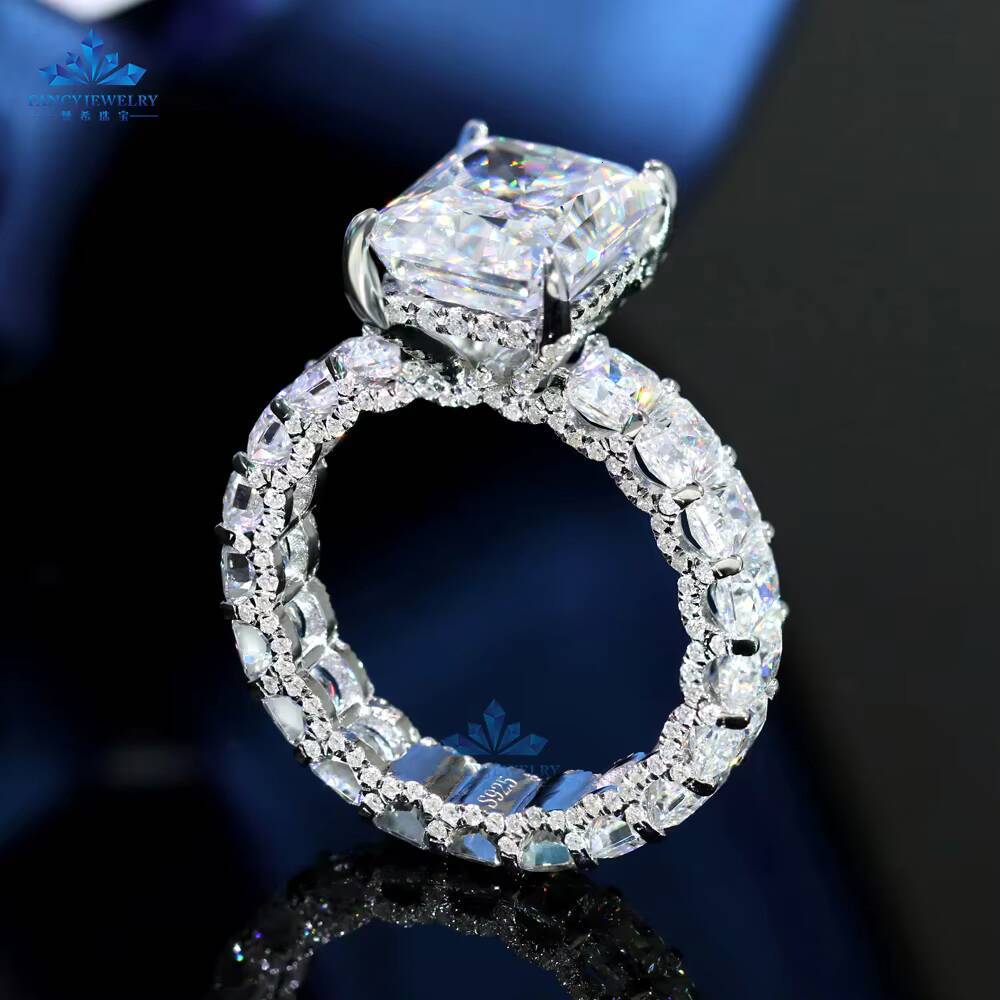Luxury 925 Silver 5ct Moissanite Ring 9*11mm and 3*4mm Ice Out Radiant Cut D VVS1 for Wedding Engagement