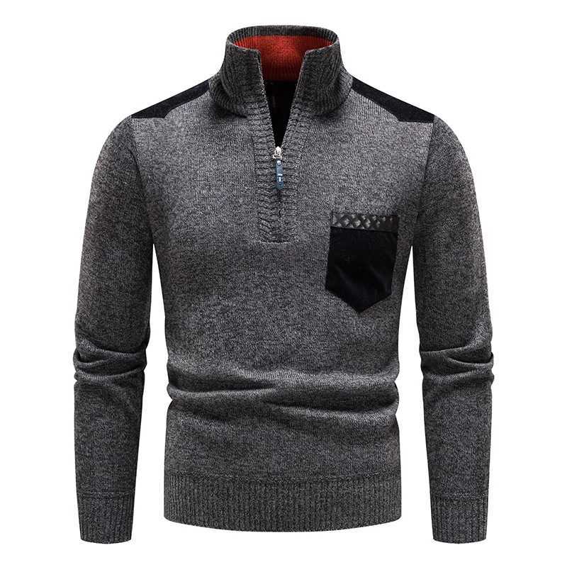 Top Quality Mens FLeece Sweater Half Zipper Up Autumn Winter Turtleneck Y2K Sweatshirts Jumpers Male Brown Shirts Z250725