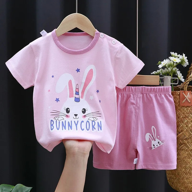 100% Cotton TShirt Shorts Fashion Casual Tees Baby Girls Summer Costume Thin Short Sleeve Tracksuits For 1 2 3 4 Years Old Child 250725
