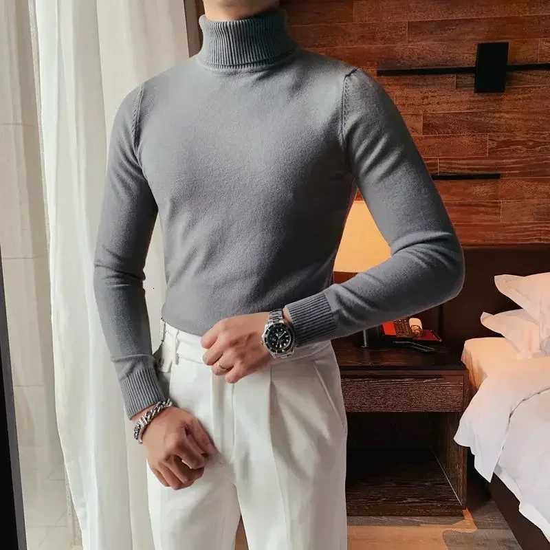Knitted Sweaters for Men Turtleneck Smooth Man Clothes Pullovers Solid Color White Plain High Collar Elegant X Y2k Vintage Mode Z250725