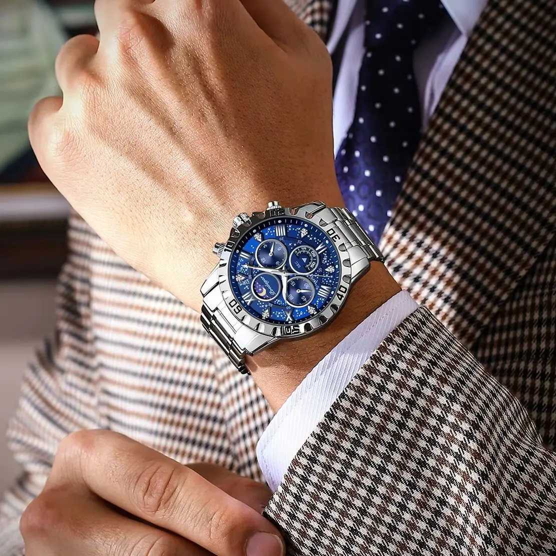 POEDAGAR Luxury Men Wristwatch Chronograph Waterproof Luminous Stainless Steel Mens Watch Functional Quartz Watches For Men Reloj X250726