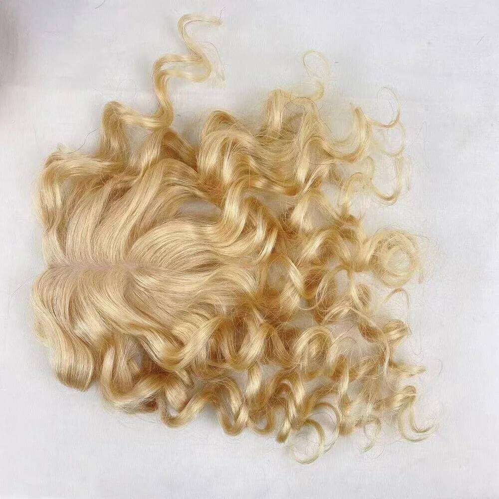 #613 European Wavy Remy Human Topper Women 12x13 CM Skin Scalp Base Blonde Breathable Clip In Piece for Thin Hair