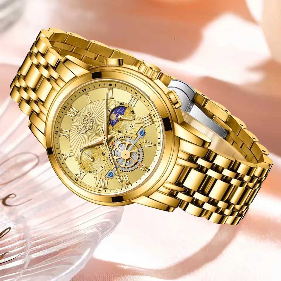 LIGE Creative Moon Phase Watch Wen Fashion Elegant Waterproof Wens Quartz Wristwatches Luxury Sport Chronograph Womens Watch X250726