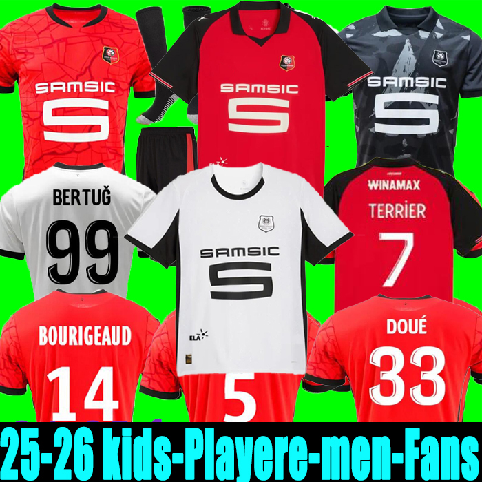 Rennes 24 25 Stade Rennais Fc Soccer Jerseys TERRIER BOURIGEAUD Doku Guirassy CAMAVINGA Aguerd Niang 2024 2025 Maillots De Foot Men Kids Kits Football Shirts