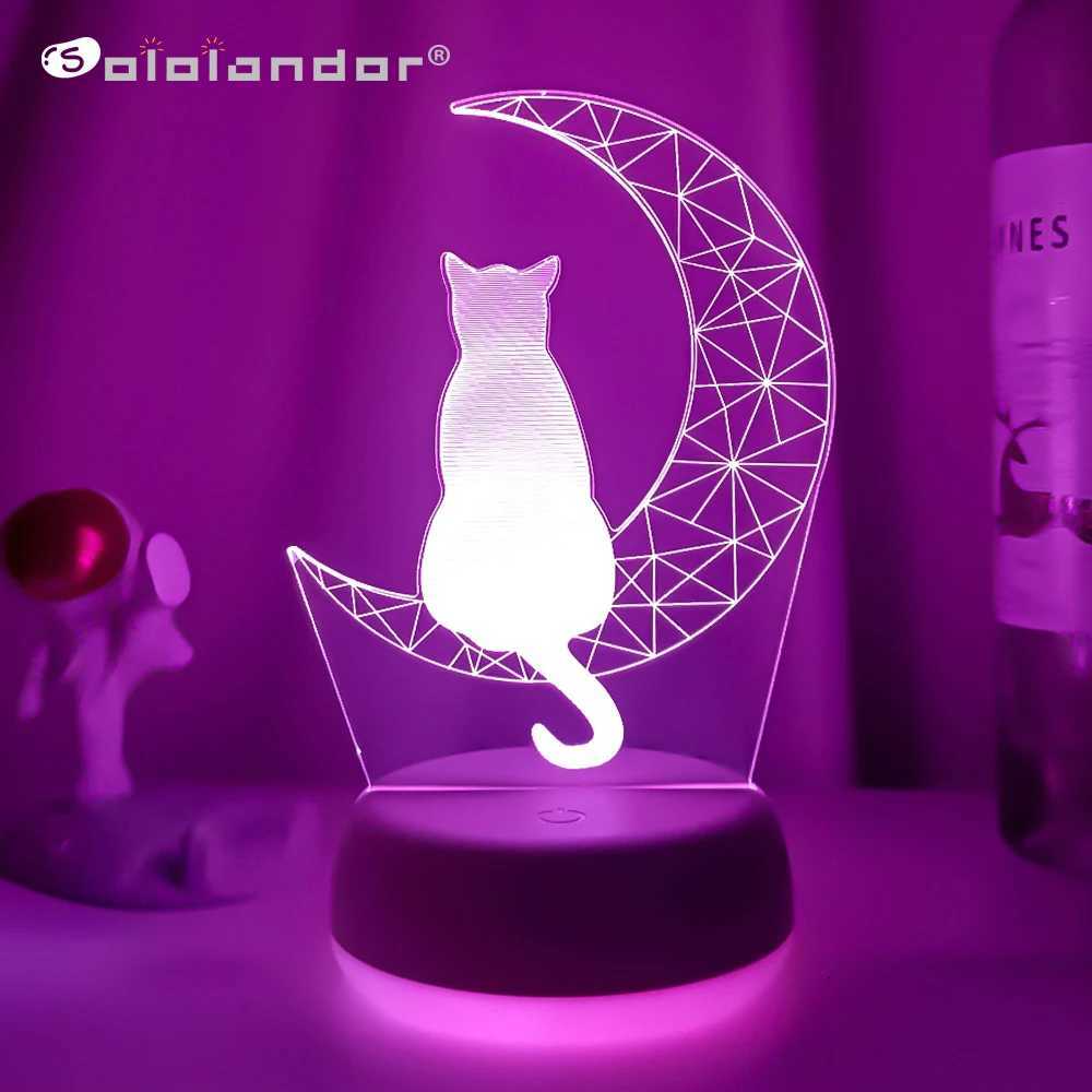 3D Acrylic Led Night Light Moon Cat Figure Nightlight for Kids Bedroom Sleep Lights Gift for Home Decor Table Lamps XJ250725