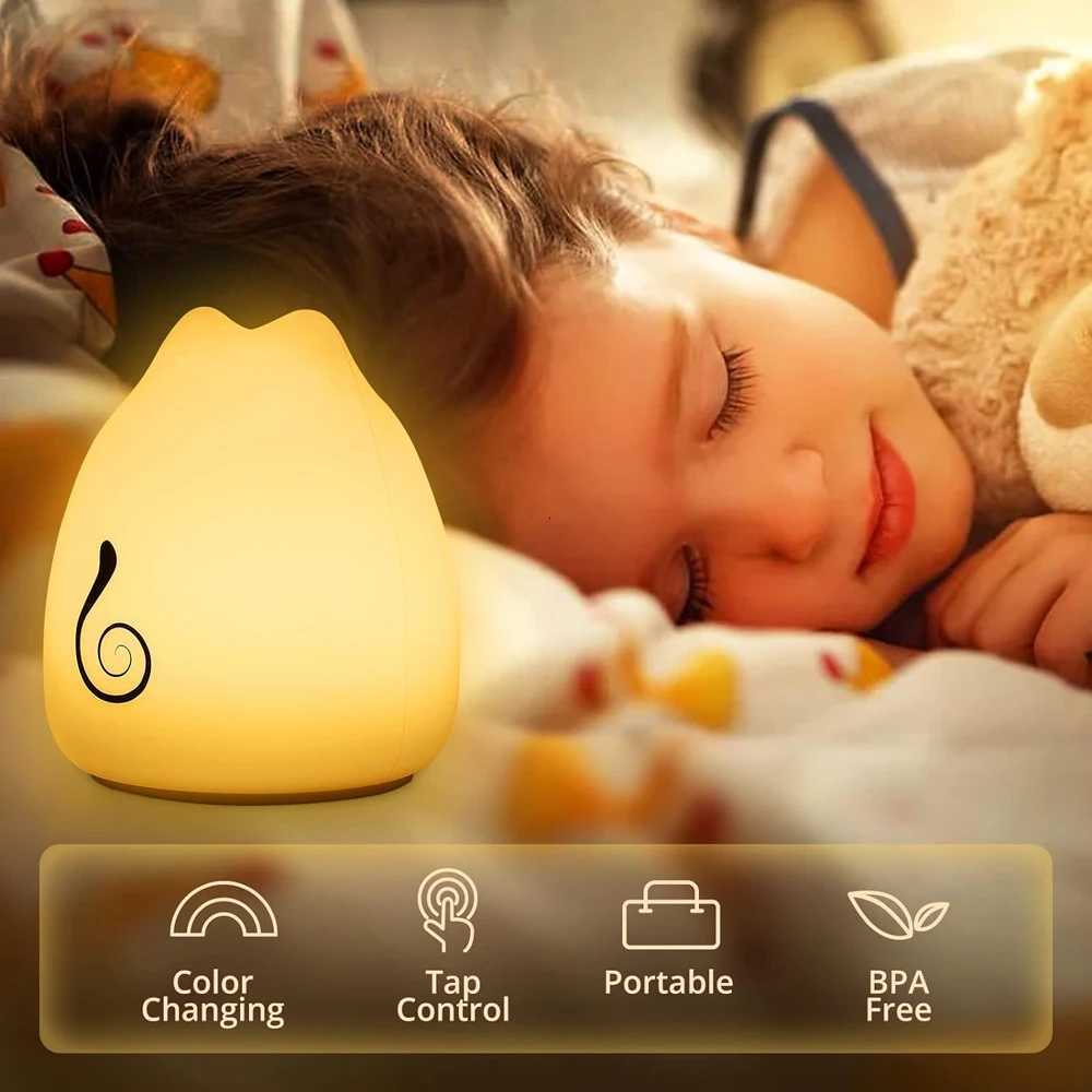 7 Colors LED Night Light For Children Baby Kids Soft Silicone Touch Sensor Cartoon Cat Sleeping Lamp Home Bedroom Decoration XJ250725