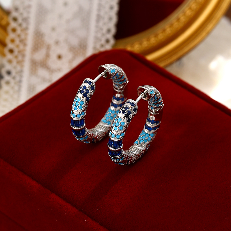 2025 Choucong Ins Top Sell Clip Earrings Vintage Jewelry 925 Sterling Silver Pave Blue Cubic Zircon CZ Diamond Gemstones Delicate Women Ear loops Gift