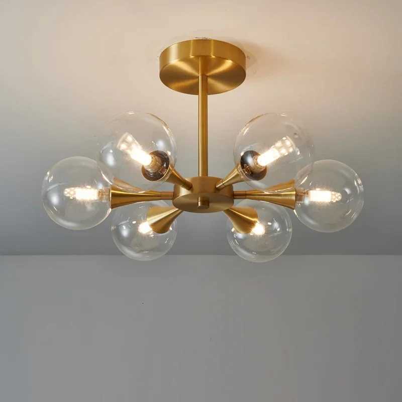 Minimalist Luxury Copper LED Ceiling Chandelier Nordic White Glass Ball Ceiling Lamps Living Dining Room Bedroom Light FixtureXJ250725