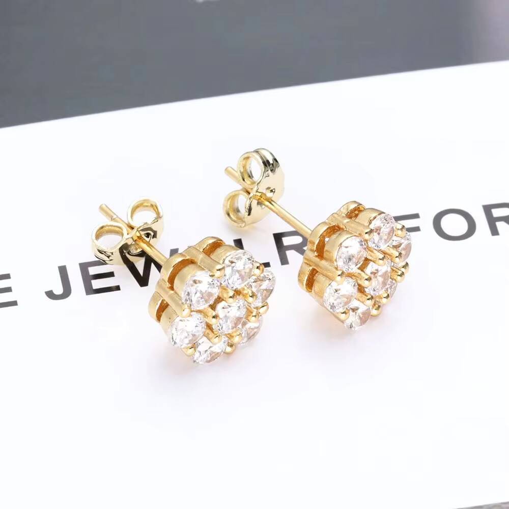 S925 Silver Moissanite Flower Personality Stud Earrings Custom Premium Sense Men Earrings Hip Hop Women Ice Out Earrings