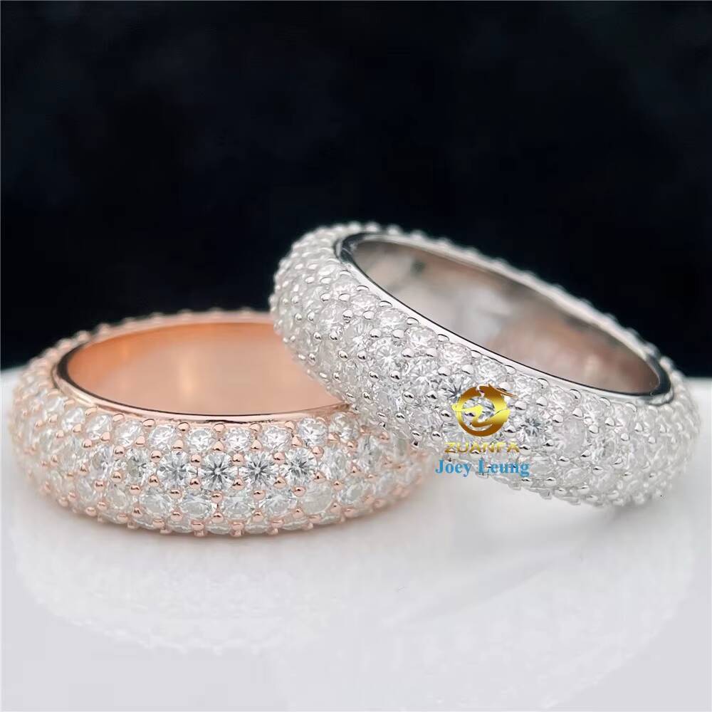 Luxury Style 925 Silver 14K 18K Gold Plated Hip Hop Jewelry VVS Moissanite Diamond 4 Rows Iced Out Initial Band Rings