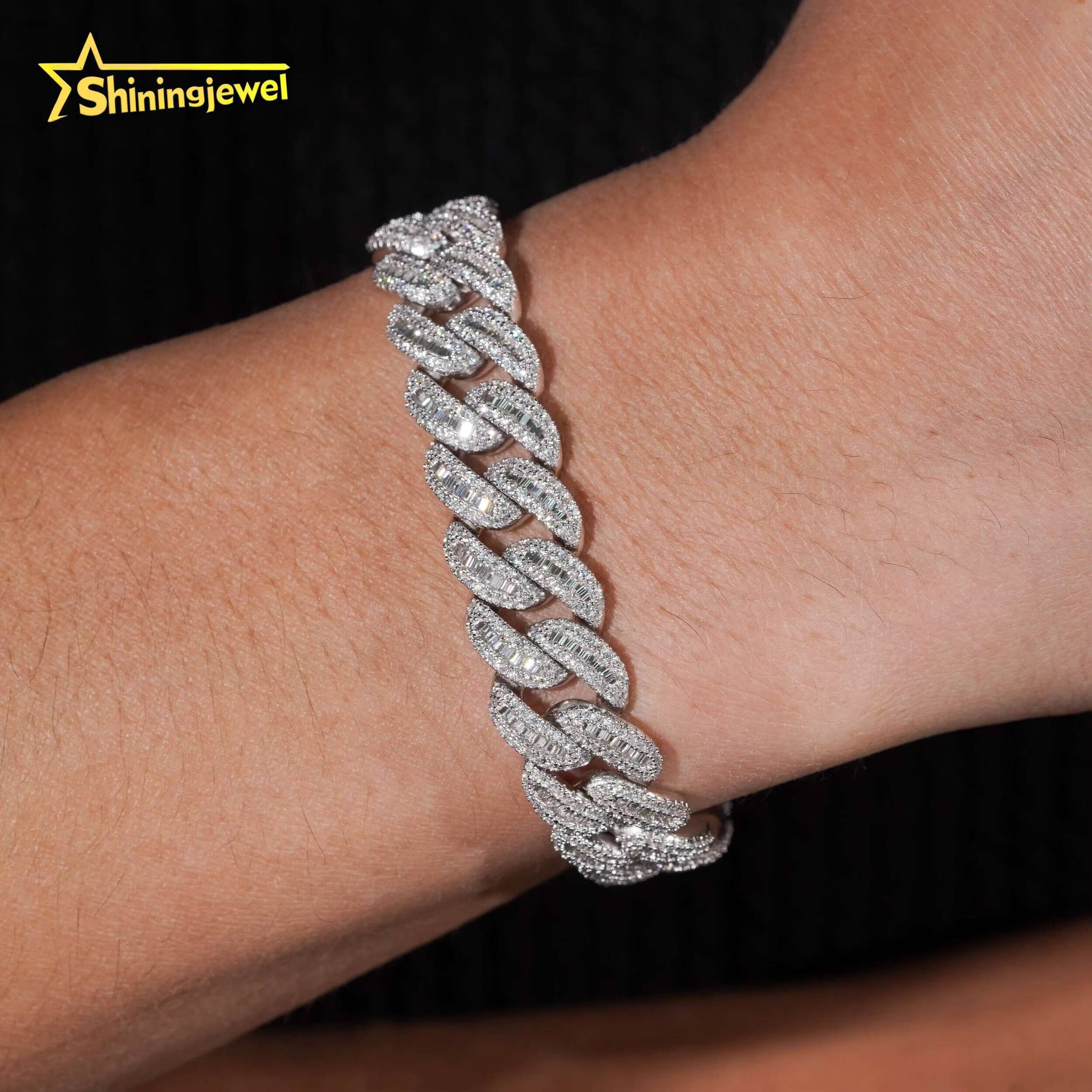 Adjustable 13mm Hip Hop Luxury Moissanite Bracelet Thick Fits All Wrists 7-24 Inches Silver Cuban Link Chain Bracelets