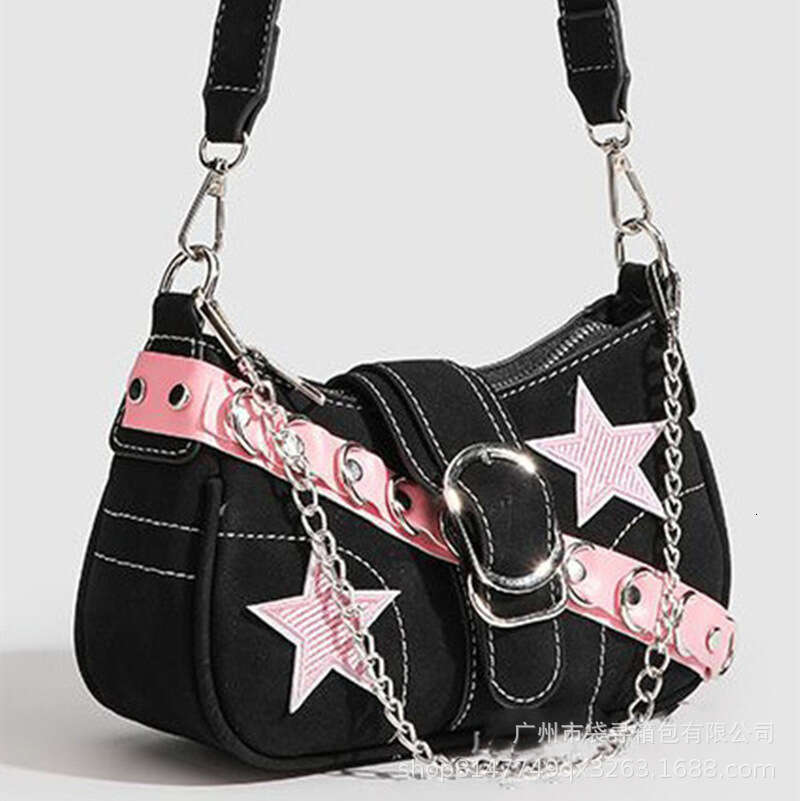 Niche Pink Belt Chain New Star Baguette Shoulder Y2K Millennium Style Hot Girl Underarm Bag for Women