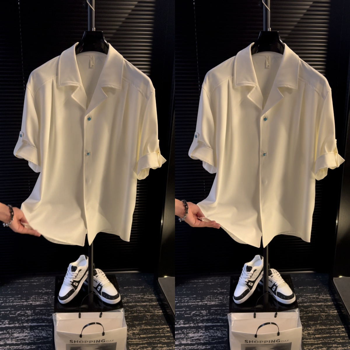 Men's Solid Color Cool Loose Korean Style Short High-End Shirt Fashionable Casual Versatile Half Sleeve