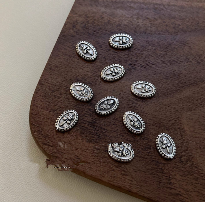 New retro Crochet nail art accessory with high color retention punk style cross silver dark metal nail decoration