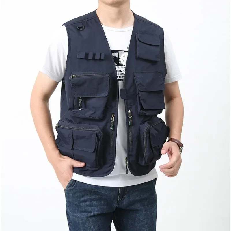 Camping Work Vest Multi Pocket Hunting Multipocket Man Fashion Leather Vests for Men Sleeveless Jacket Summer Mesh Motorcyclist 250725