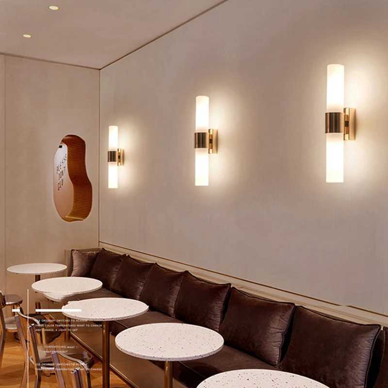 Modern LED Wall Lamp Stylish Gold Pipe Acrylic Lampshade For Living Room Corridor Bedroom Sconces Light Fixture 21/42/47/72 CM XJ250725