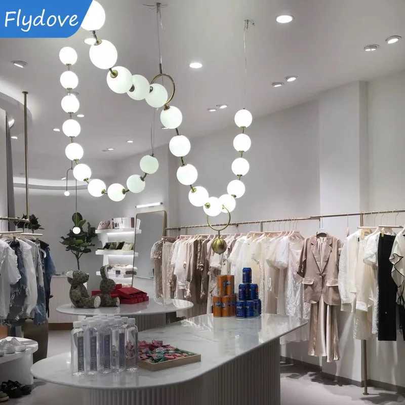 Nordic Modern Pearl Acrylic Necklace LED Chandelier for Living Room Restaurant Kitchen Long Pendant Lamp Interior Decoration Lighting XJ250725