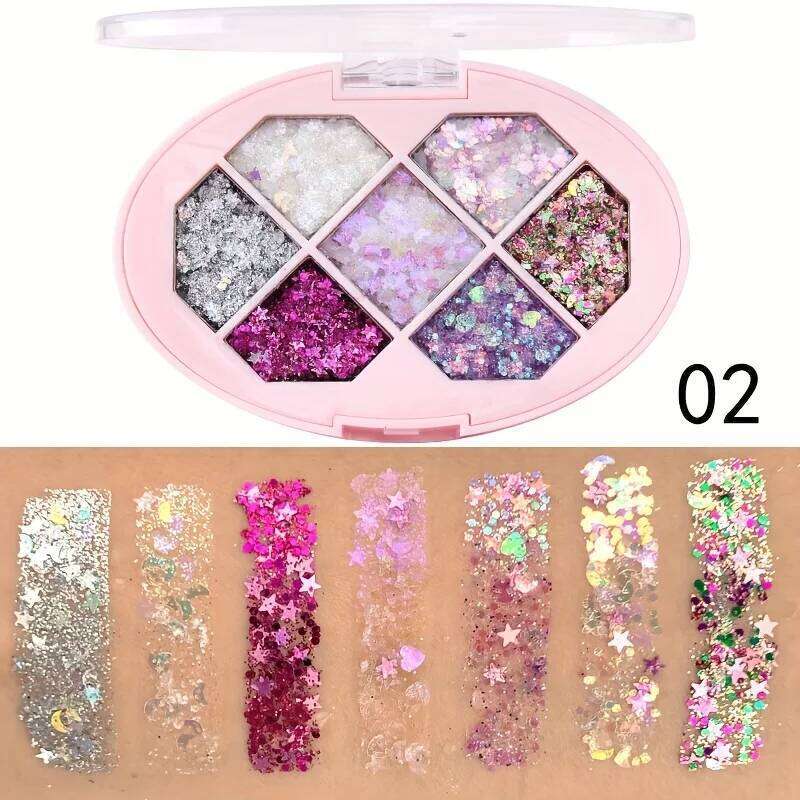 CmaaDu 7-Color Glitter Eyeshadow Tray Pearl Effect Highlighter Waterproof Long-Lasting Easy Apply for Stage Performance