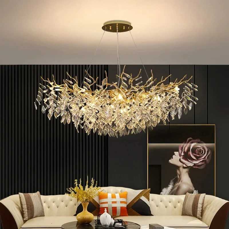 Luxury Gold Crystal LED Chandeliers Living Dining Room Bedroom Lighting Lustre Ceiling Pendant Lamps Indoor Villa Lights Fixture XJ250725