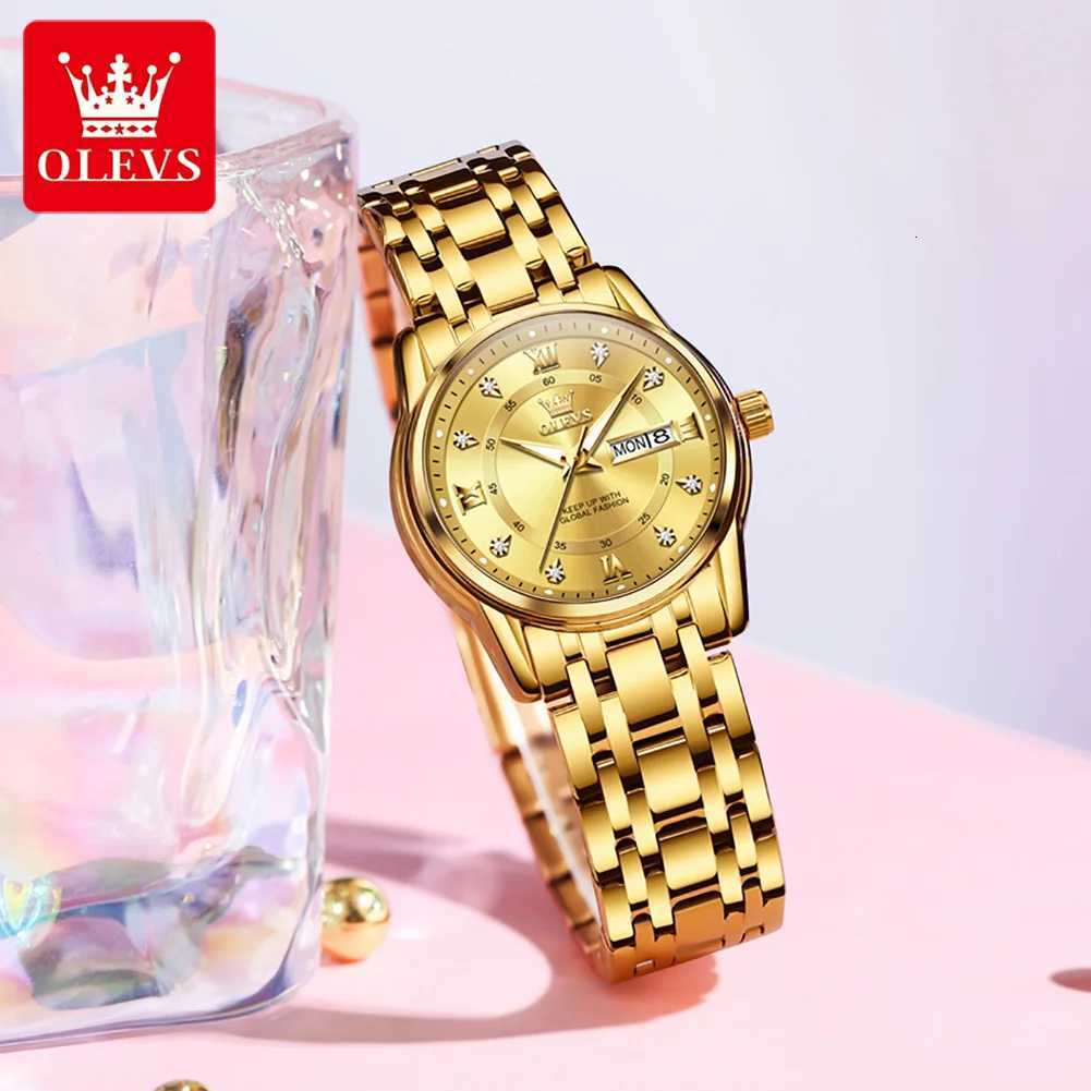 OLEVS Best Selling Fashion Stainless Steel Quartz Ladies Watch Luxury Dual Cndar Luminous Waterproof Elegant Watch for Women X250726