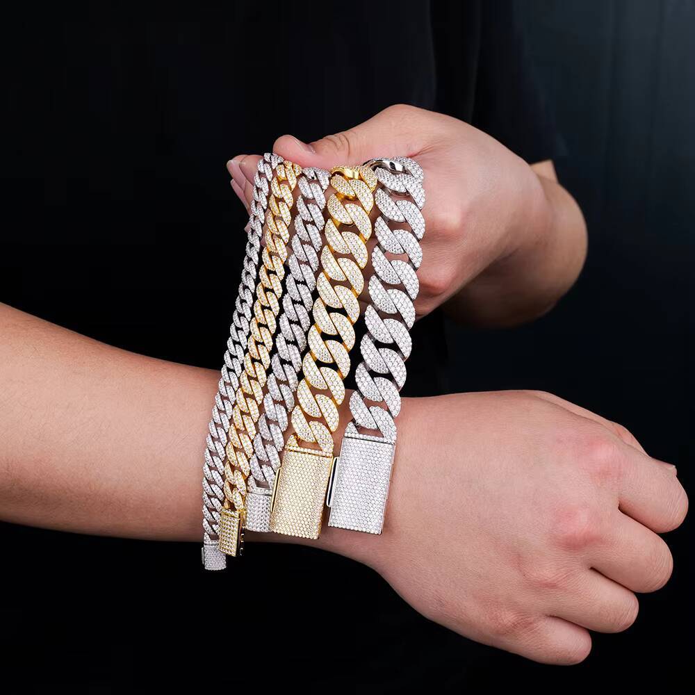 High Quality Men Miami 8 10 12 14 18 20mm Gold Plated 925 Silver Iced Out Vvs Mossanite Moissanite Diamond Cuban Link Bracelet