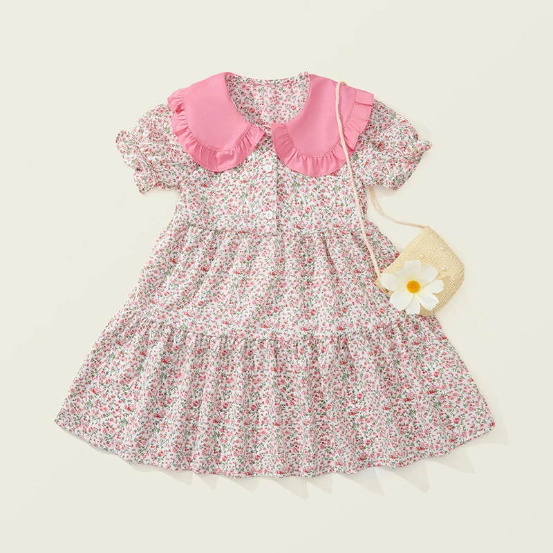 Baby Girls Dress Kids Summer Cute Flowers DressInclined Shoulder Bag 18 Years Old Children Fashion Doll Collar Princess Dress 250725