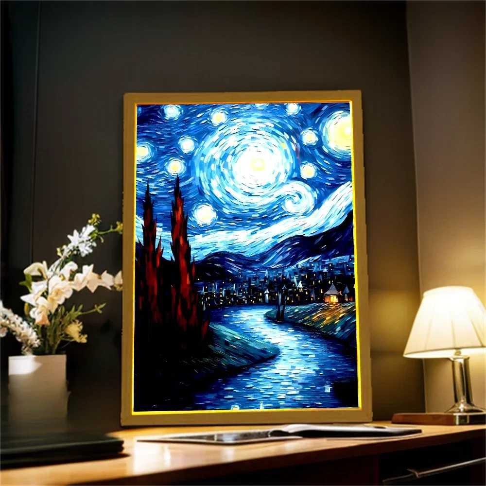 Light Painting Picture Frame Led Night Light Moon Lamp Van Gogh Starry Sky Wall Art Office Bedroom Home Room Decor Friend Gifts XJ250725