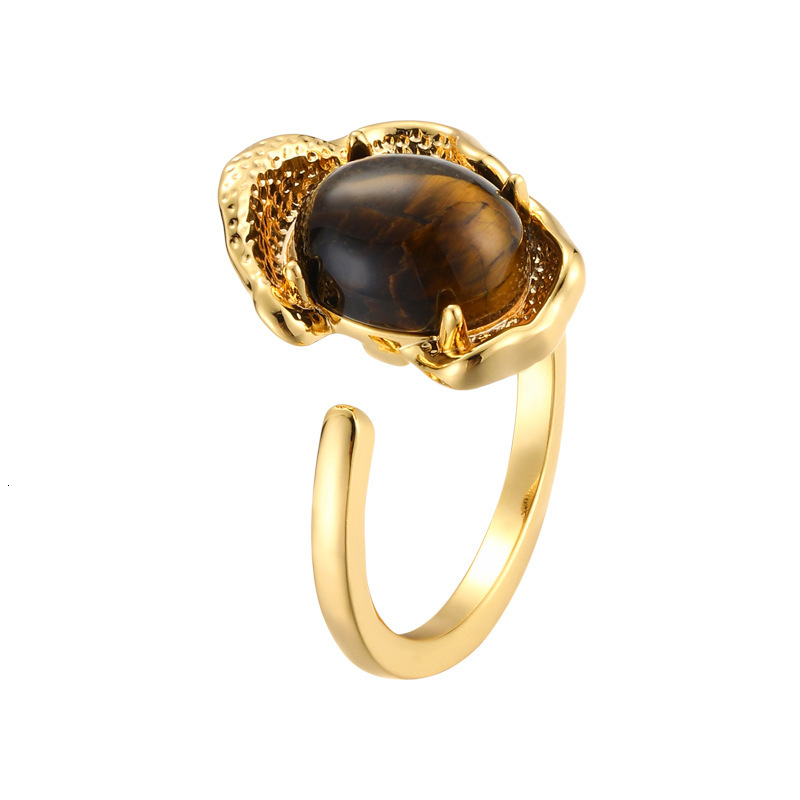 Milad Style Luxury Jewelry Tiger Eye Stone Open Ring Light Designer Jewelry Luxury Retro Oval Ring New Fashion Adjustable Index Finger Ring