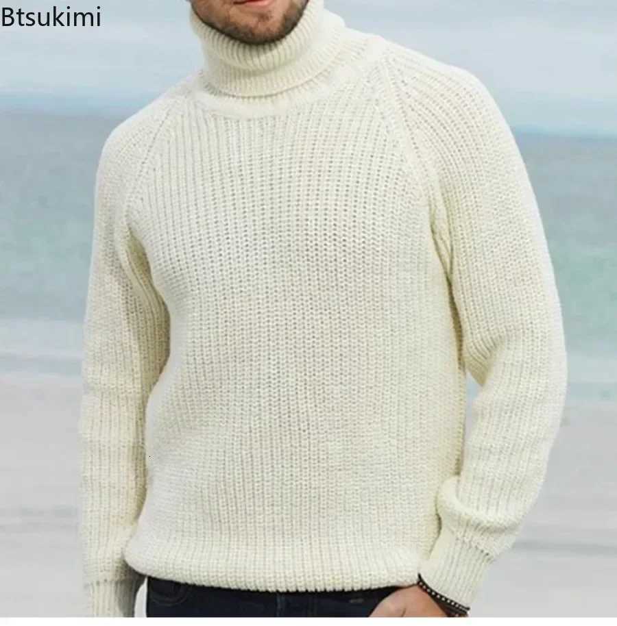 2025Mens Thick Warm Turtleneck Sweater Solid Autumn Winter Retro Knitted Sweaters Simple Men Elastic Pullovers Loose Casual Top Z250725