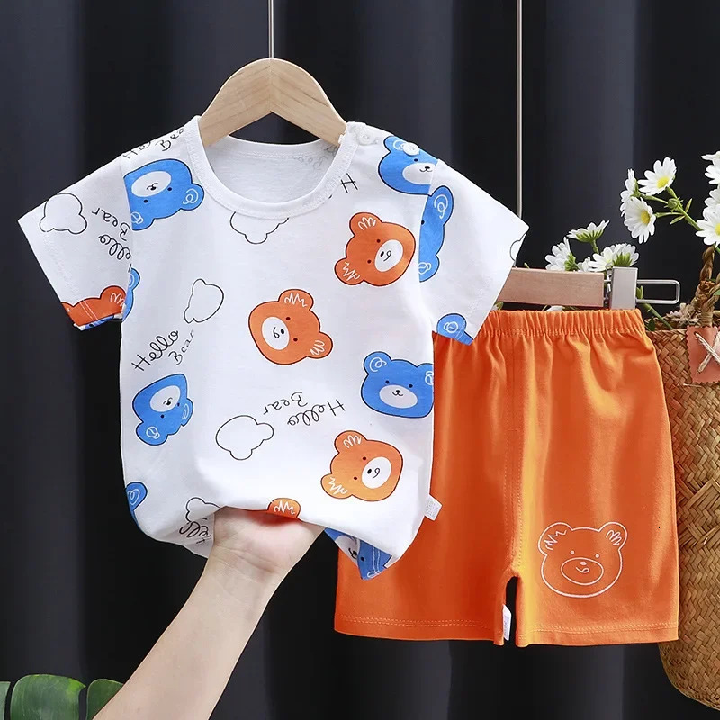 Cartoon Printed Clothing Pure Cotton Home Clothes 2 Piece Sets Toddler Fashion Cute Casual Tracksuits Contrast TshirtShorts 250725