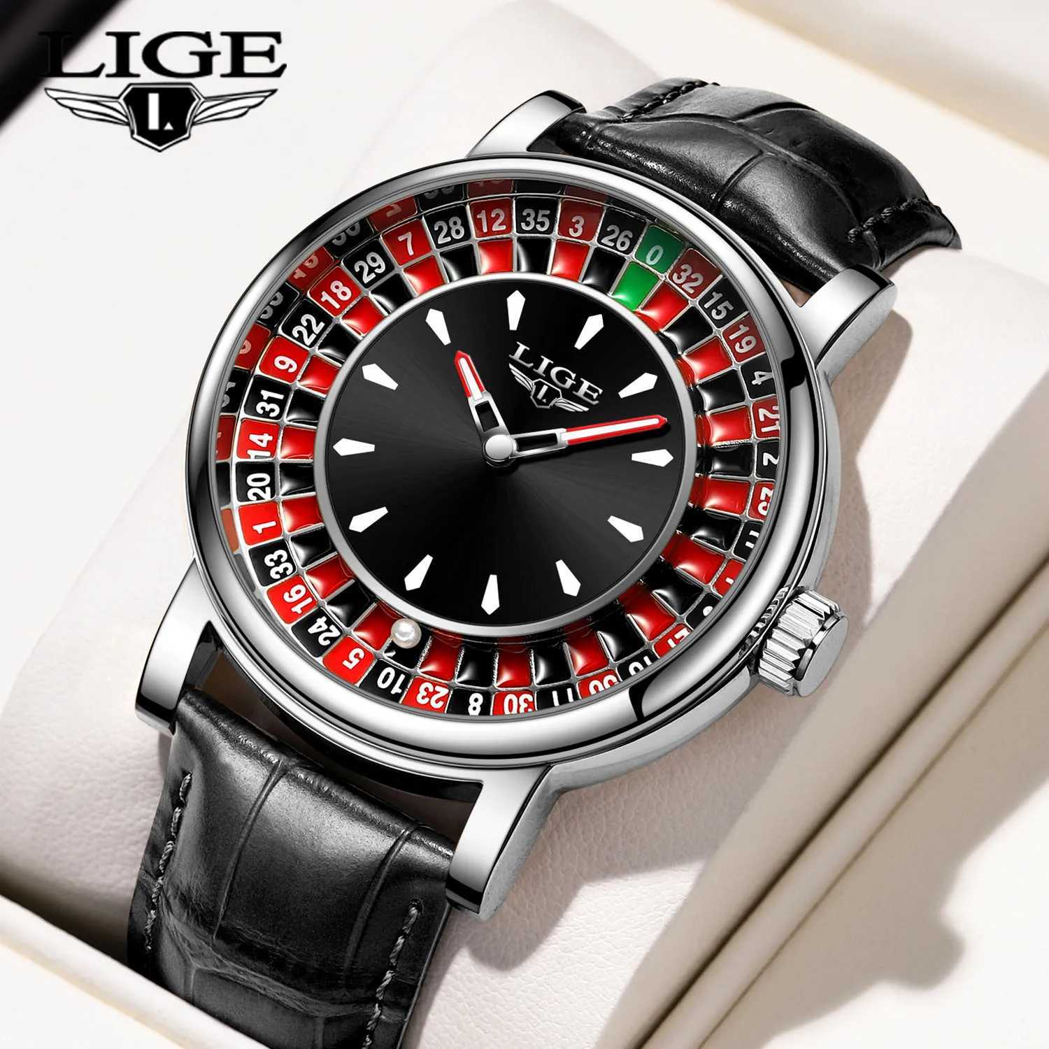LIGE Quartz Mens Watch Fashion Luxury Creative Roette Game Dial Design Leather Casual Life Waterproof Watches for Men Gifts+Box X250726