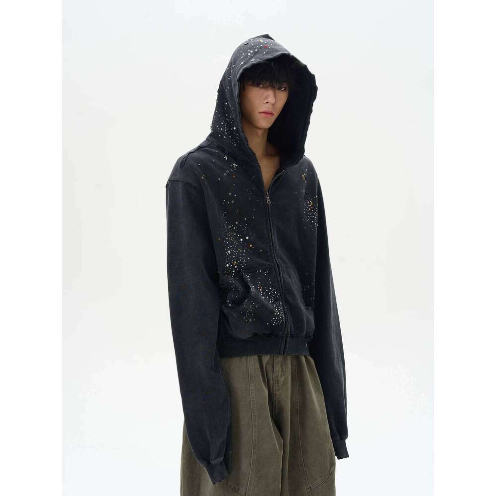 2025 Spring And Autumn New American Style Hot Dia Zipper Sweatshirts Men's Trendy High-End Handsome Short Loose Couple Coats