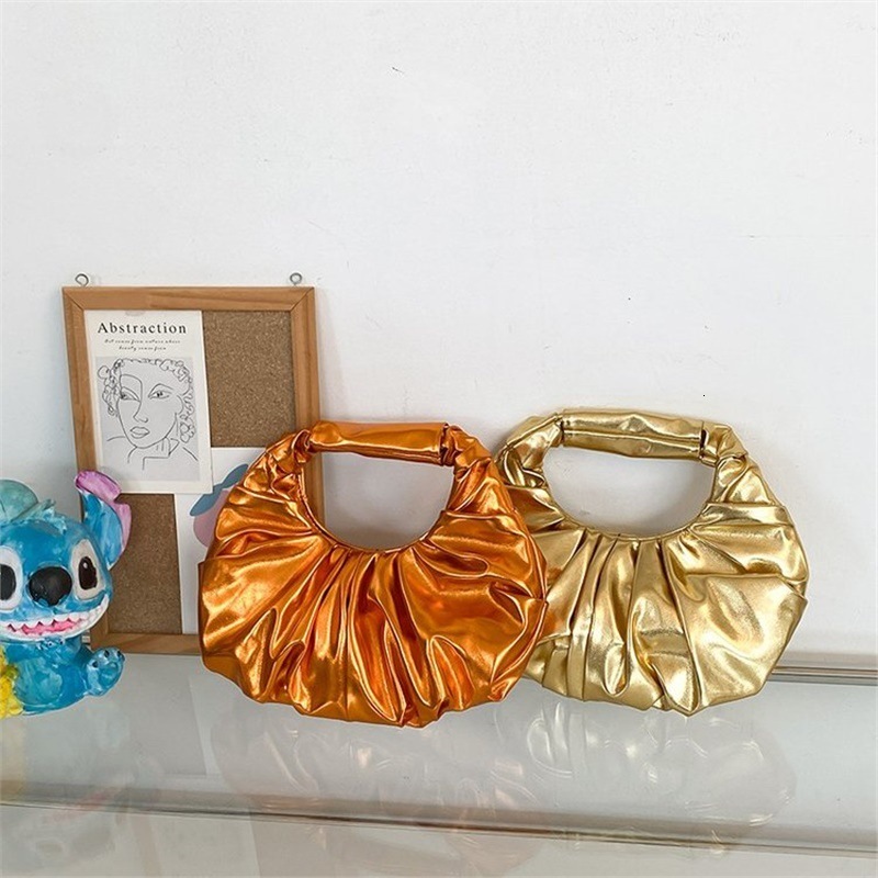 Luxury Brand Designer Bag Women's Bag New Glossy Metal PU Luxury bag Cloud Bag Fashion Pleated Design Handbag European And American Style Women&#