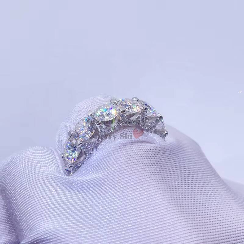 White Gold Solid Silver Vvs Moissanite Iced Out 6.5mm Men Eternity Band Ring