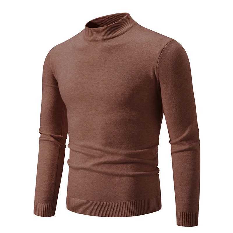 Autumn New Sweater Mens Half High Neck Basic Solid Color Casual Versatile Round Neck Knit with Slim Fit Elastic Sweater Inside Z250725