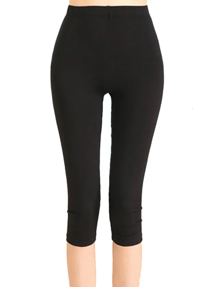 CUHAKCI Summer Short Legging Jegging Polyester Solid Black s Fitness Elastic MidCalf Cropped Pants 250725